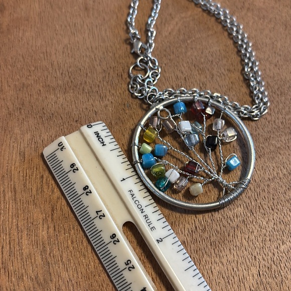 Chakra Tree of Life Pendant Silvertone Pendant Necklace Natural Stones - Picture 3 of 5